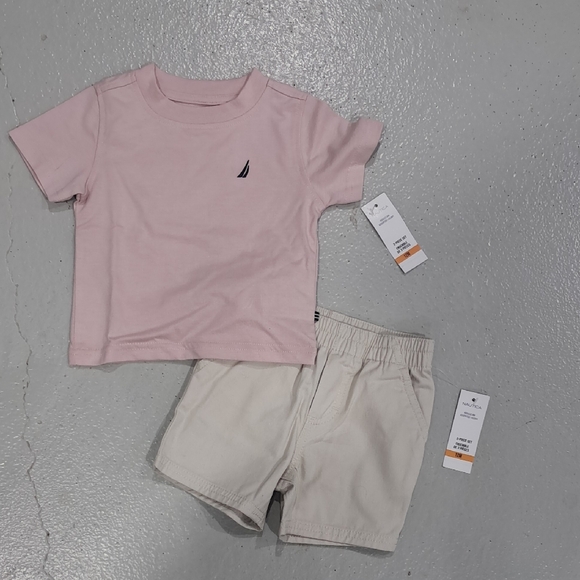 NWT Nautica Pink T-Shirt and Beige Shorts Set - Picture 1 of 4